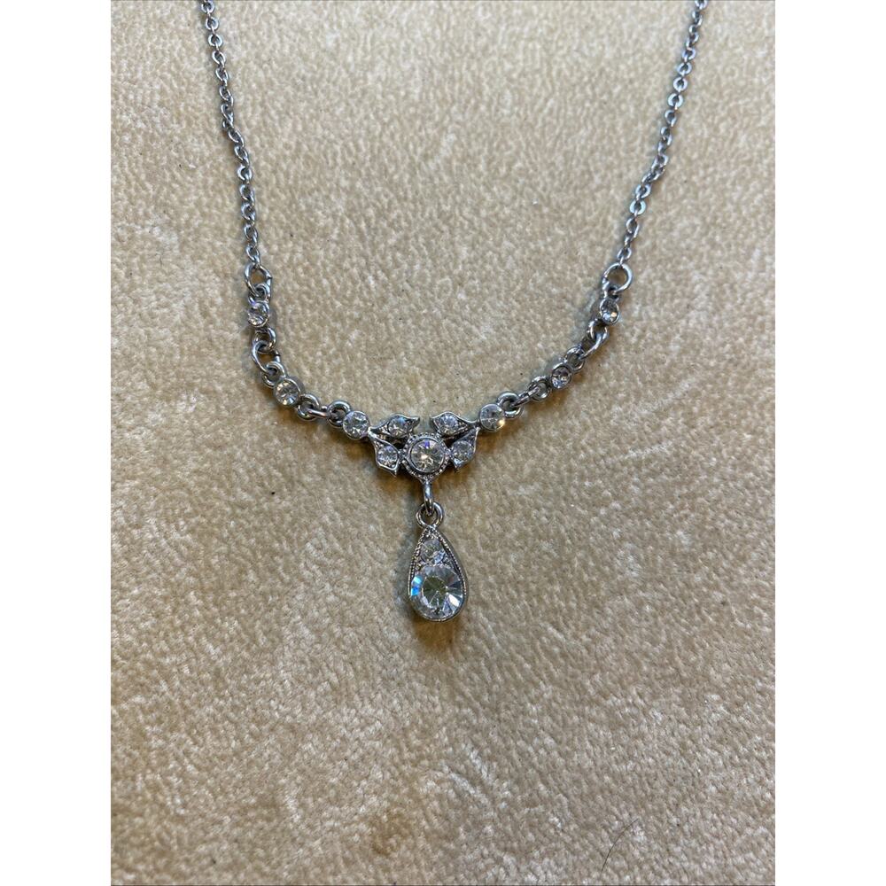 Downtown Abbey Victorian Rhinestone Adjustable Necklace Silver Tone Prom Wedding